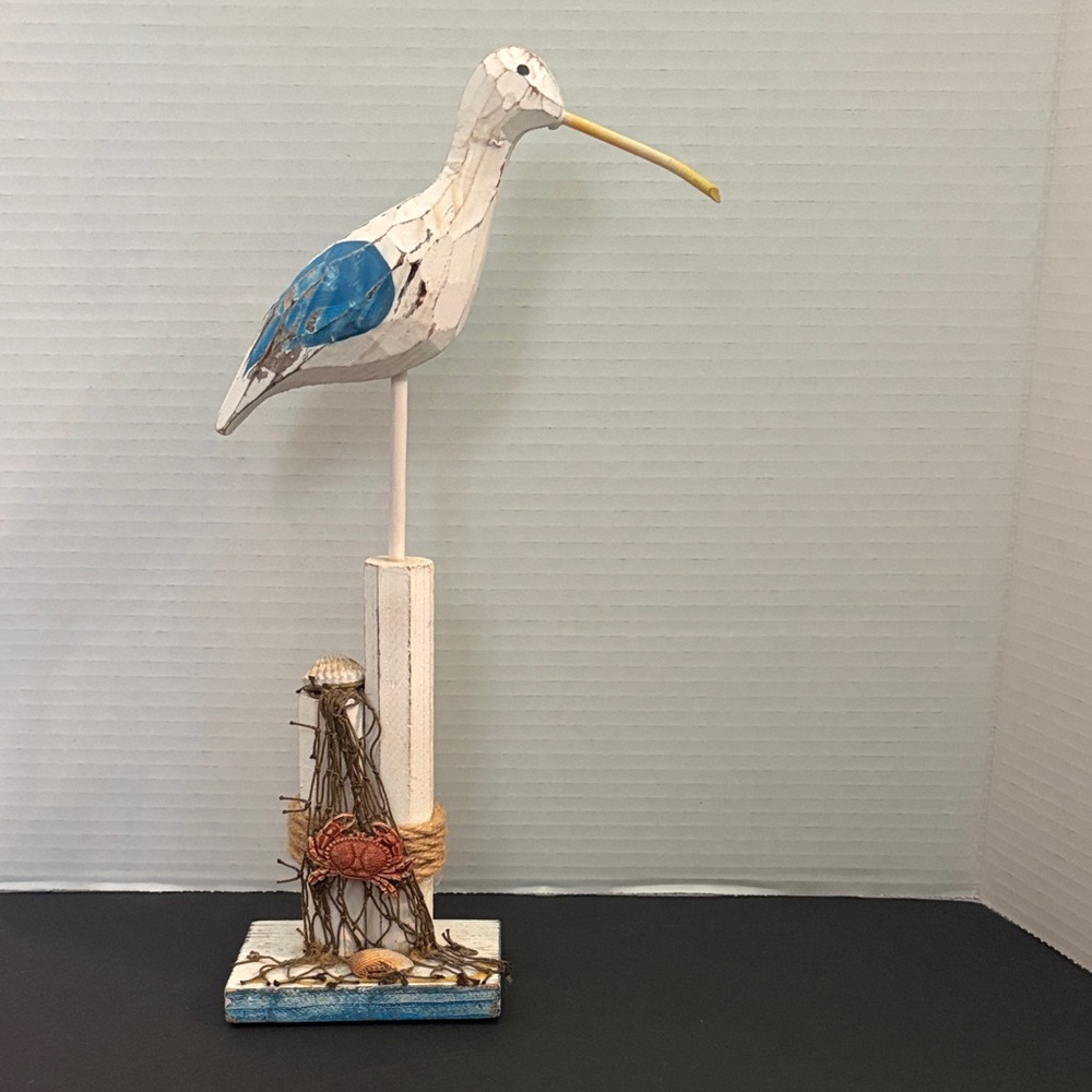 Seaside Bird Sculpture with Blue Accents